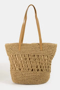 Fame Intricate Straw Braided Large Tote Bag - Trendsi