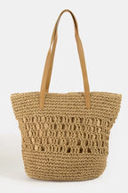 Fame Intricate Straw Braided Large Tote Bag - Trendsi