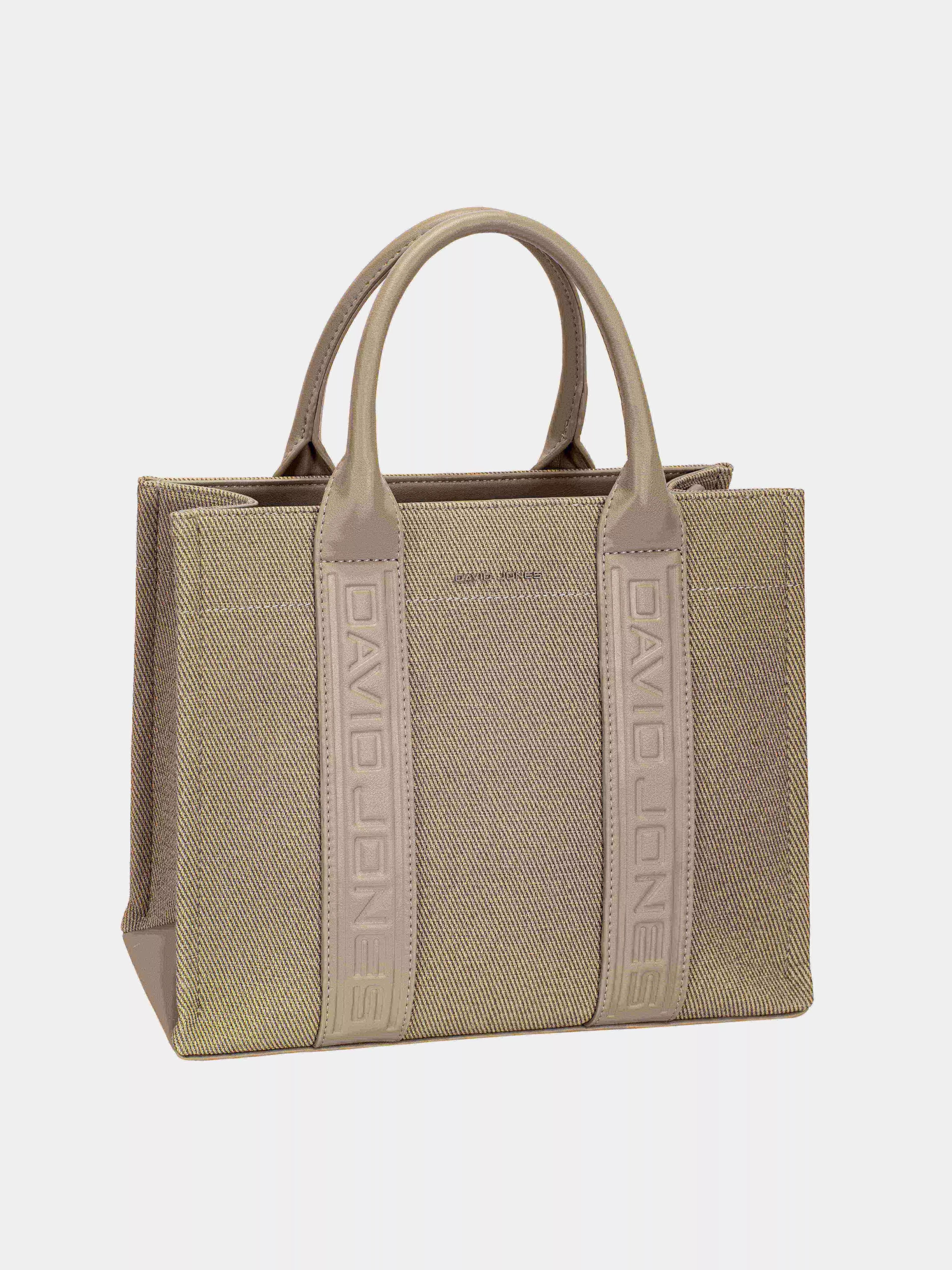 David Jones Canvas Tote Handbag with Contrast Leather Handles - Trendsi