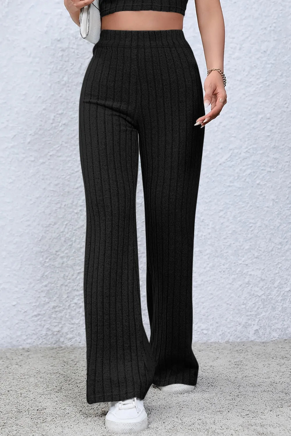 Basic Bae Full Size Ribbed High Waist Flare Pants - Trendsi