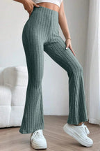Basic Bae Full Size Ribbed High Waist Flare Pants - Trendsi