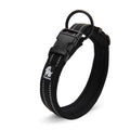 Black reflective dog collar with breathable mesh padding and black quick-release buckle, featuring the Truelove logo.