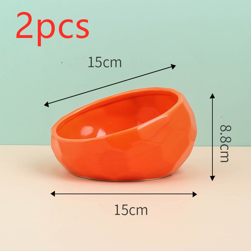 Pet Supplies Bowl Ceramic Cat Bowl Dog Bowl Oblique Mouth