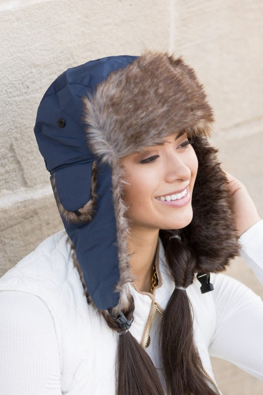 Alpine Aviator Trapper Hat with Faux Fur Lining