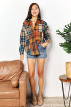 Double Take Plaid Curved Hem Shirt Jacket with Breast Pockets - Trendsi