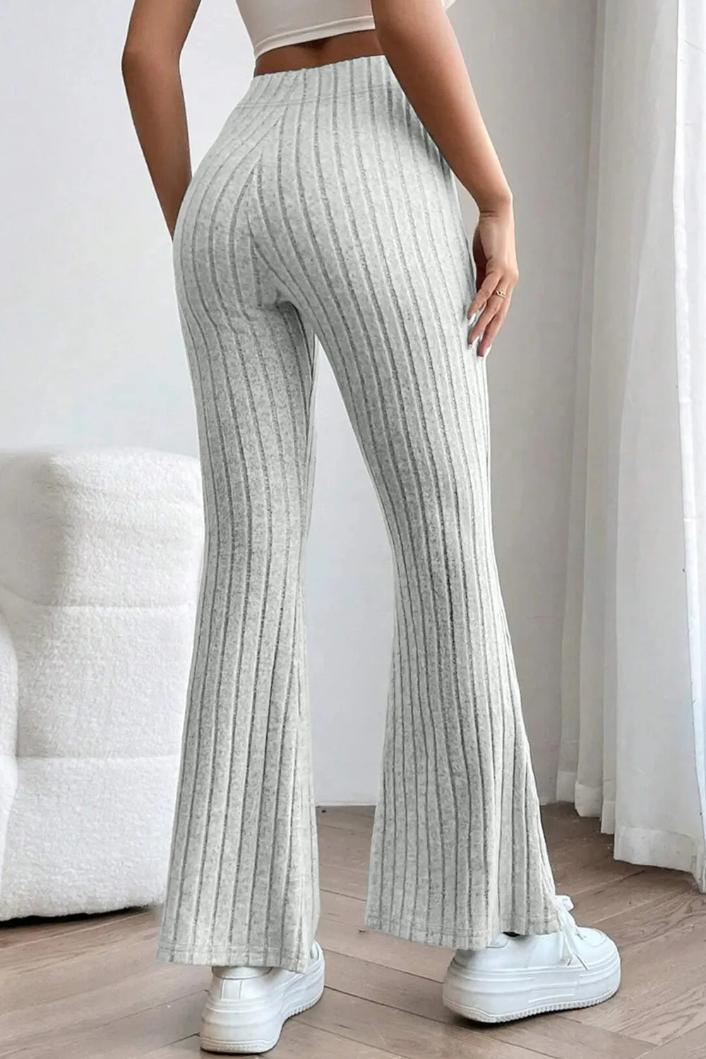 Basic Bae Full Size Ribbed High Waist Flare Pants - Trendsi