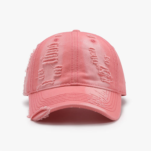 Distressed Adjustable Cotton Baseball Cap - Trendsi