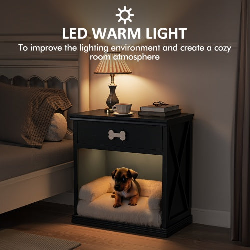 Vintage Pet Bed Cabinet with LED Light – Farmhouse-Style Multi-Use Table