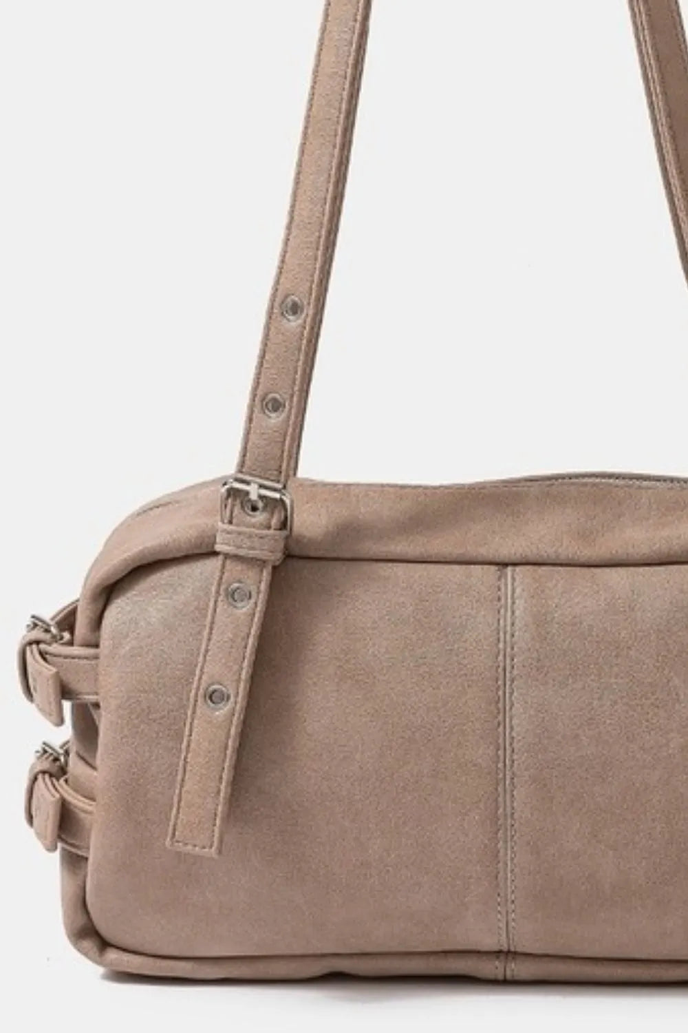 Fame Multi Grommet Belt Strap Rustic Rectangular Hand Bag - Trendsi