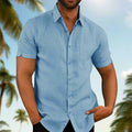 Man wearing a blue short sleeve summer solid shirt casual loose top tee