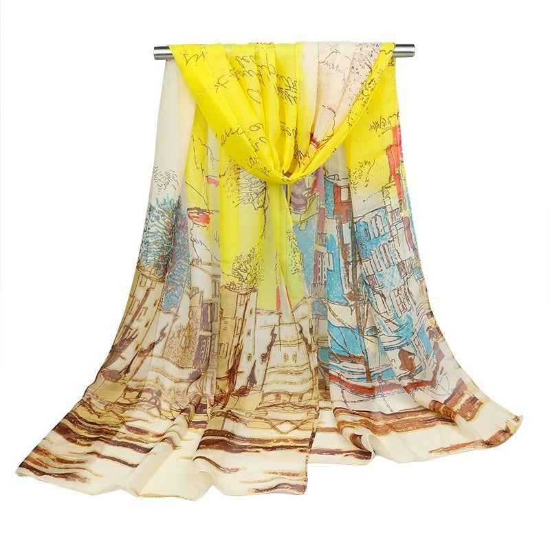 Women's Silk Scarf Sailing Oil Painting Printed Scarf