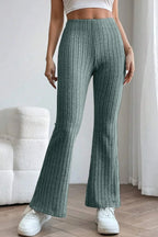 Basic Bae Full Size Ribbed High Waist Flare Pants - Trendsi