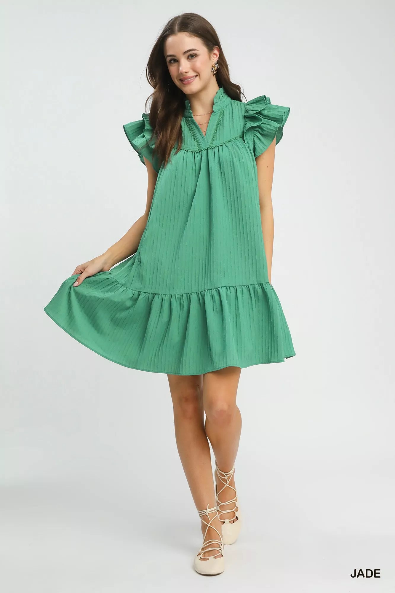 Umgee Flutter Sleeve Tiered Dress - Trendsi