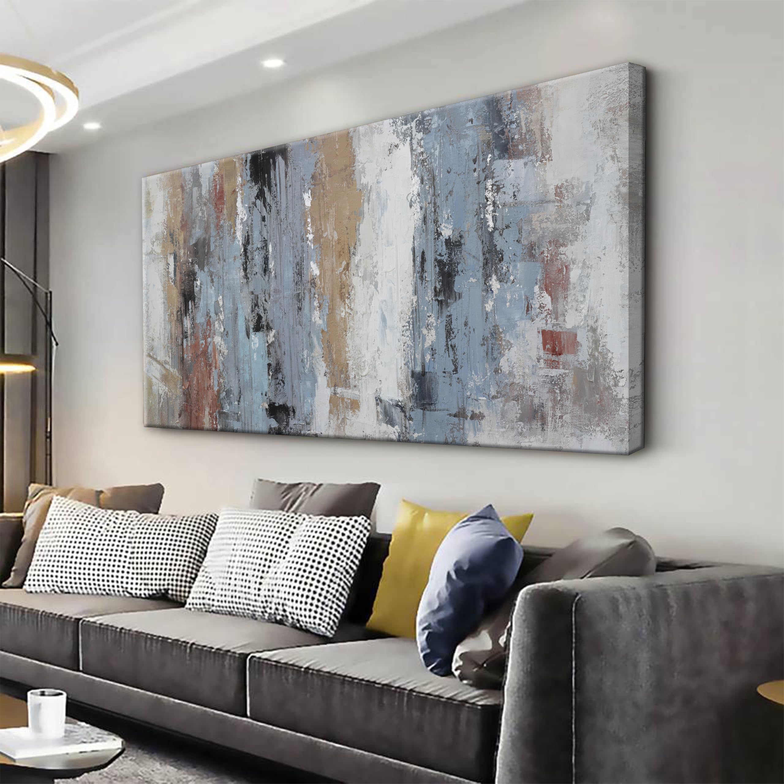 YISXINOAG Abstract Wall Art For Living Room Colorful Canvas Art Wall Decor Large Teal Blue White Wall Art Office Decor Abstract Painting For Home Bedroom Decor Hotel Artwork 29x58 Inch
