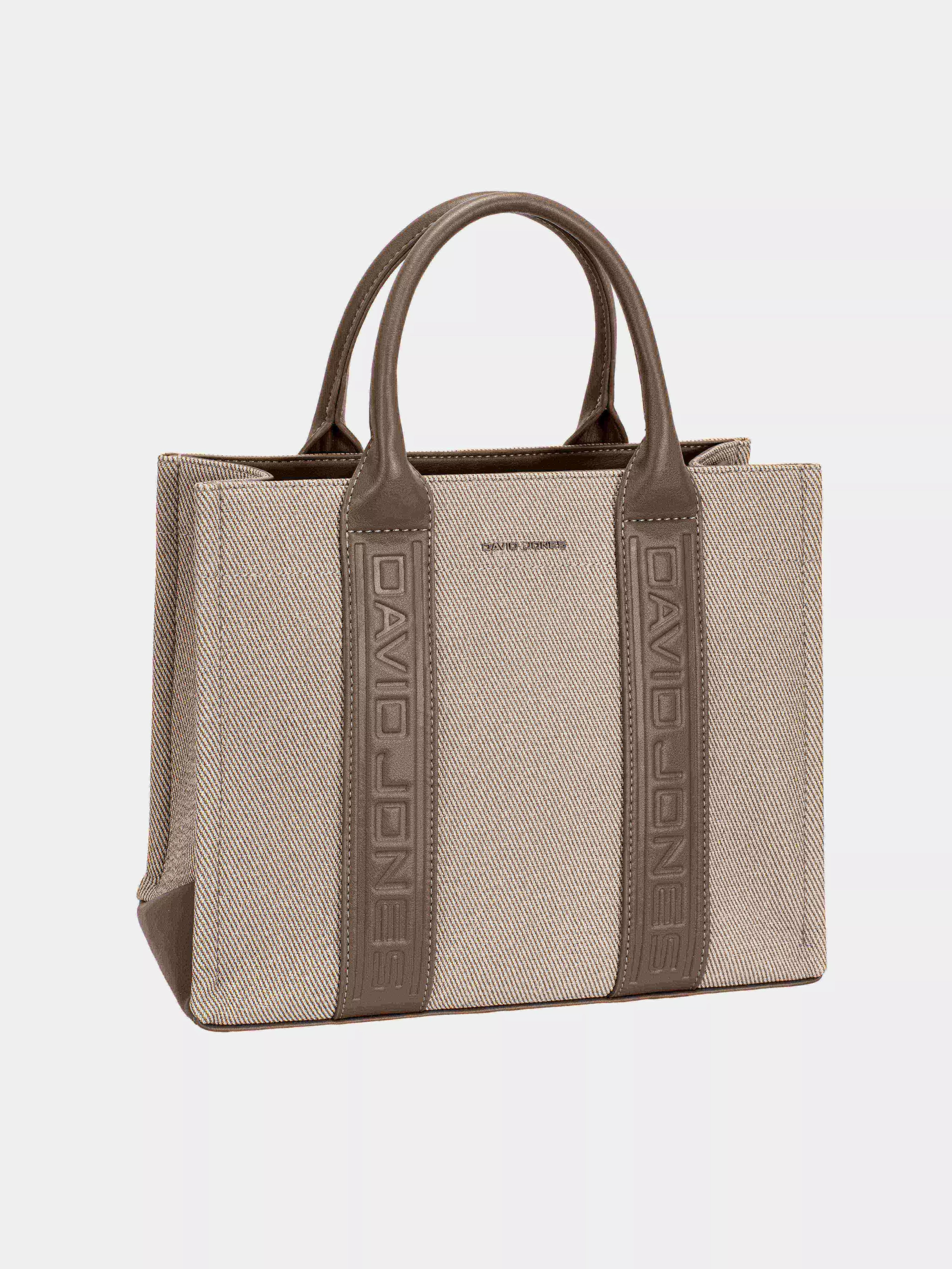 David Jones Canvas Tote Handbag with Contrast Leather Handles - Trendsi