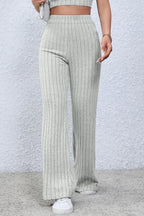 Basic Bae Full Size Ribbed High Waist Flare Pants - Trendsi