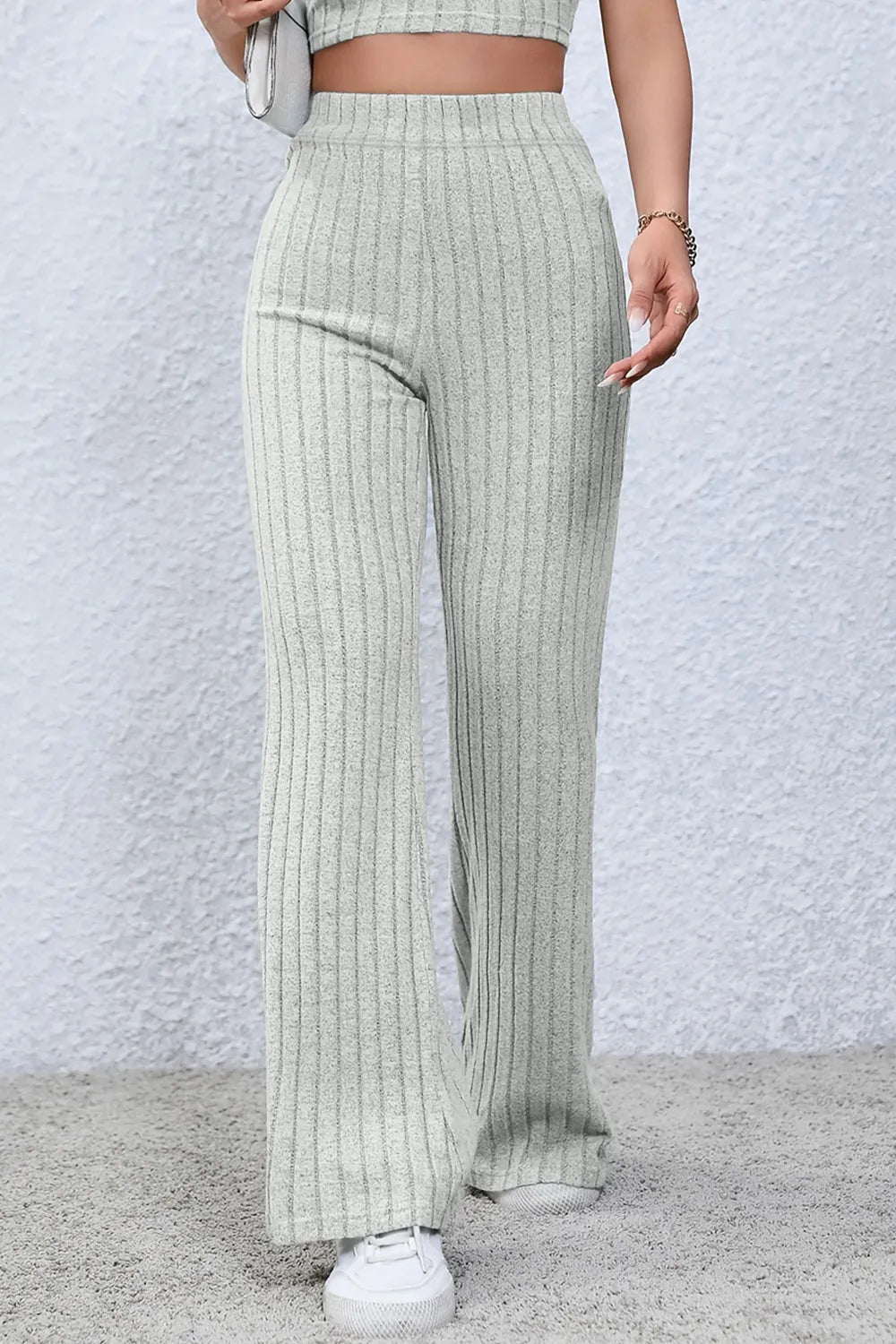 Basic Bae Full Size Ribbed High Waist Flare Pants - Trendsi