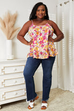 Double Take Floral Scoop Neck Ruffle Hem Cami - Trendsi