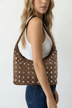 Fame Multi Rivet Studded Shoulder Bag - Trendsi