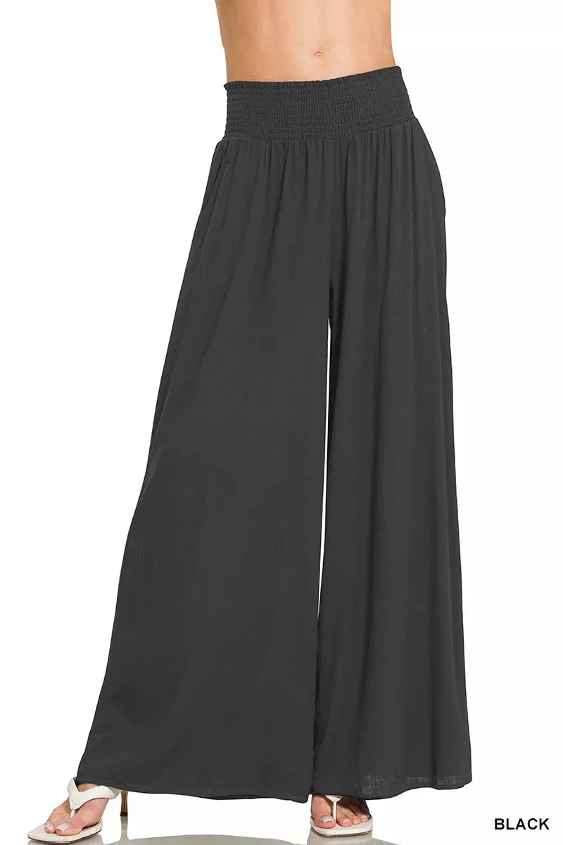 Zenana Smocked Waistband Wide Leg Lounge Pants - Trendsi