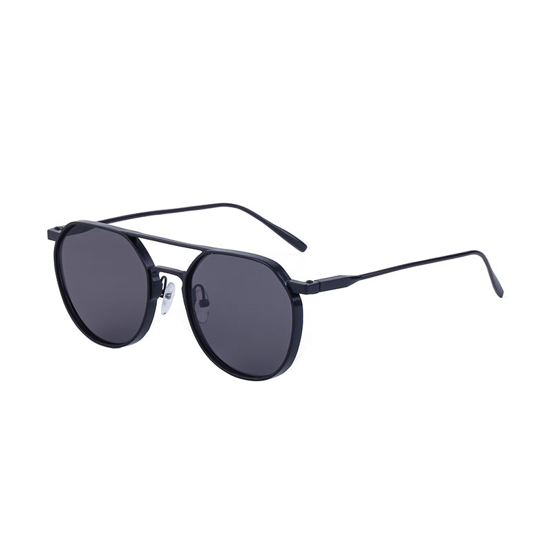 Oval Frame Men's Metal Double Beam Driving Sunglasses