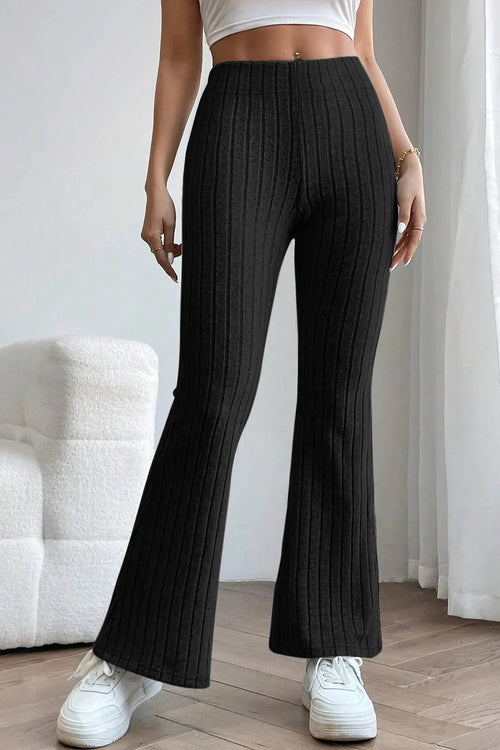 Basic Bae Full Size Ribbed High Waist Flare Pants - Trendsi
