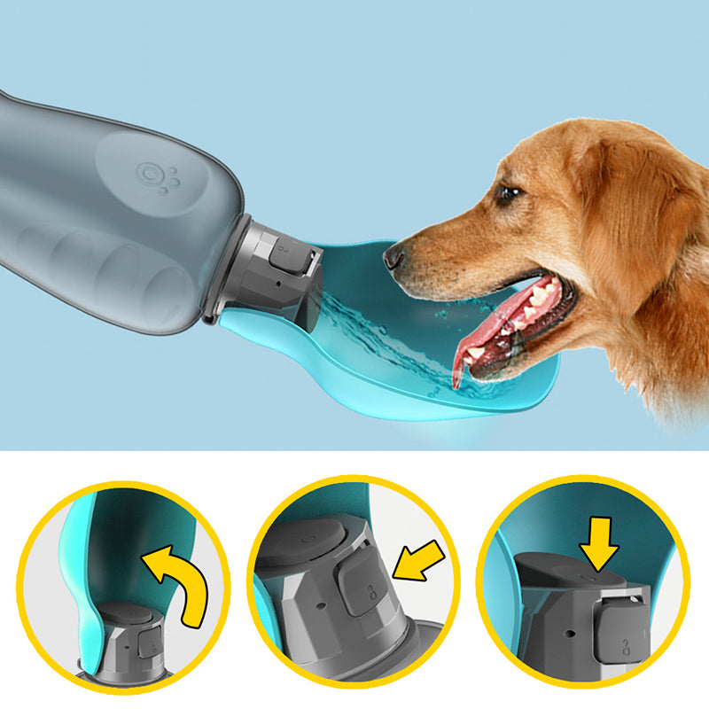 Portable 800ml Dog Water Bottle with Foldable Drinking Bowl - Leakproof and High Capacity - Ideal for Outdoor Walks and Adventures