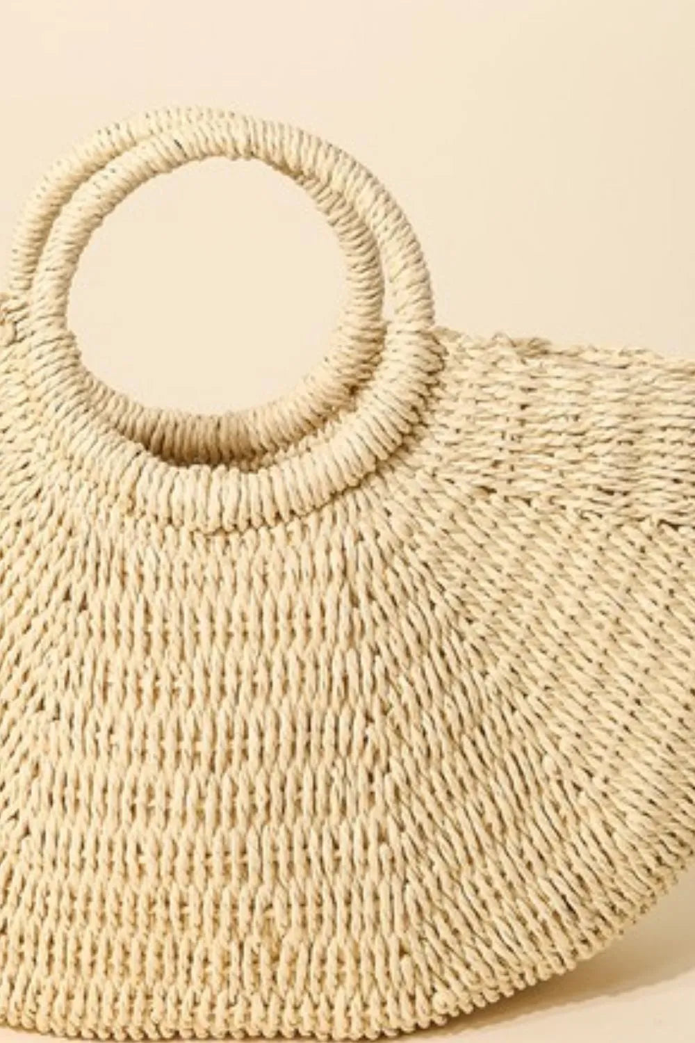 Fame Half Moon Straw Tote Bag - Trendsi