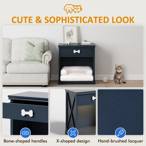 Vintage Pet Bed Cabinet with LED Light – Farmhouse-Style Multi-Use Table