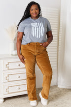 Simply Love US Flag Graphic Cuffed Sleeve T-Shirt - Trendsi