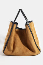 Fame Suede Tote Faux Leather Trim Shoulder Strap - Trendsi