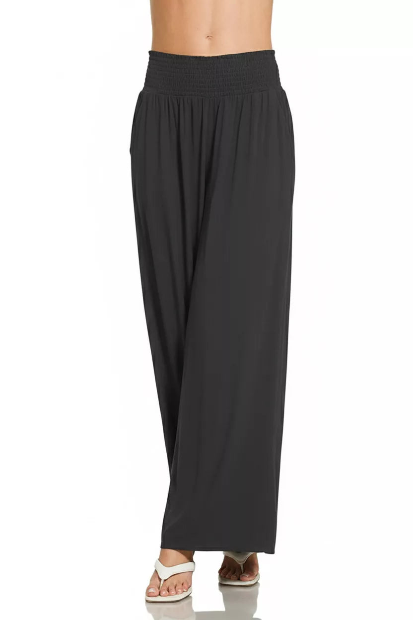 Zenana Smocked Waistband Wide Leg Lounge Pants - Trendsi
