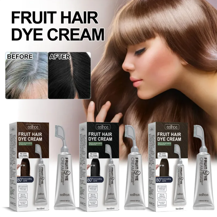 Natural Black Fruit Dye Cream – Gentle Gray Coverage with Built-In Comb - Enyohouse