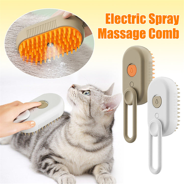 A cat enjoying a grooming session with an electric Spray massage comb