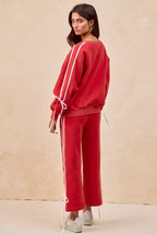 BiBi Side Lined Bow Details Fleece Sweatpants - Trendsi