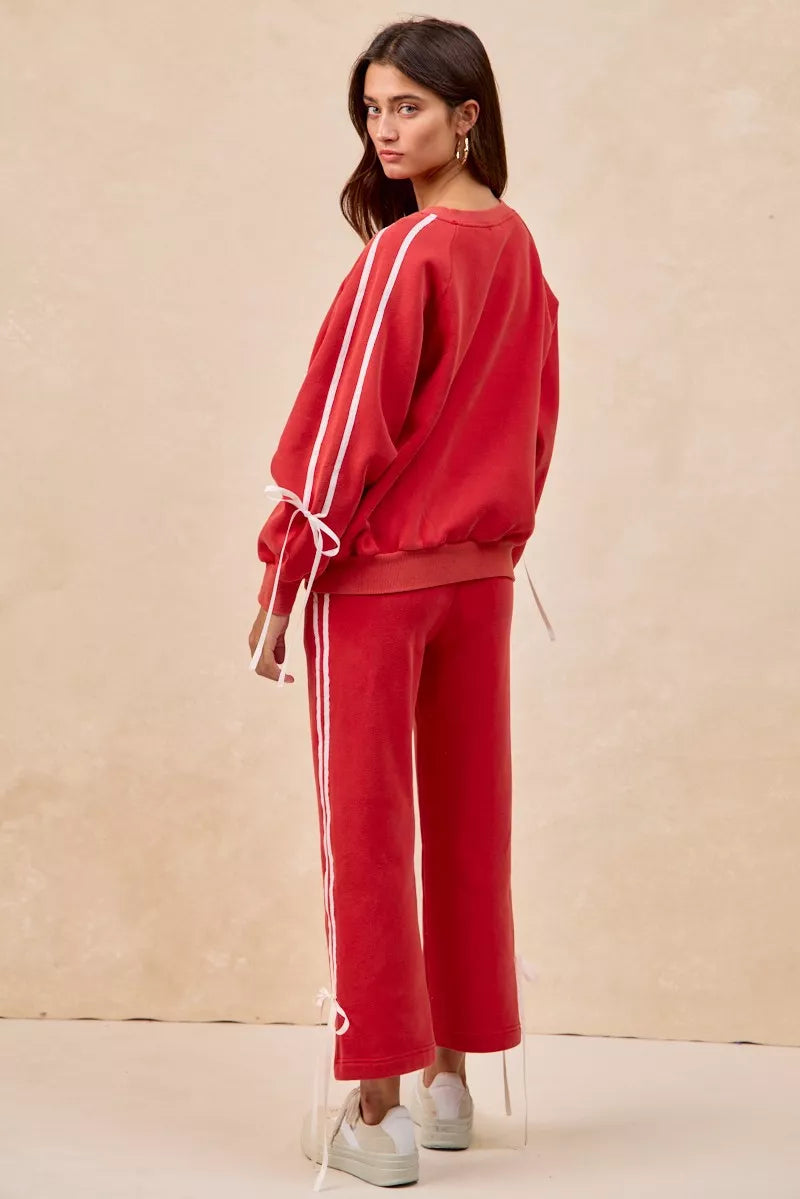 BiBi Side Lined Bow Details Fleece Sweatpants - Trendsi