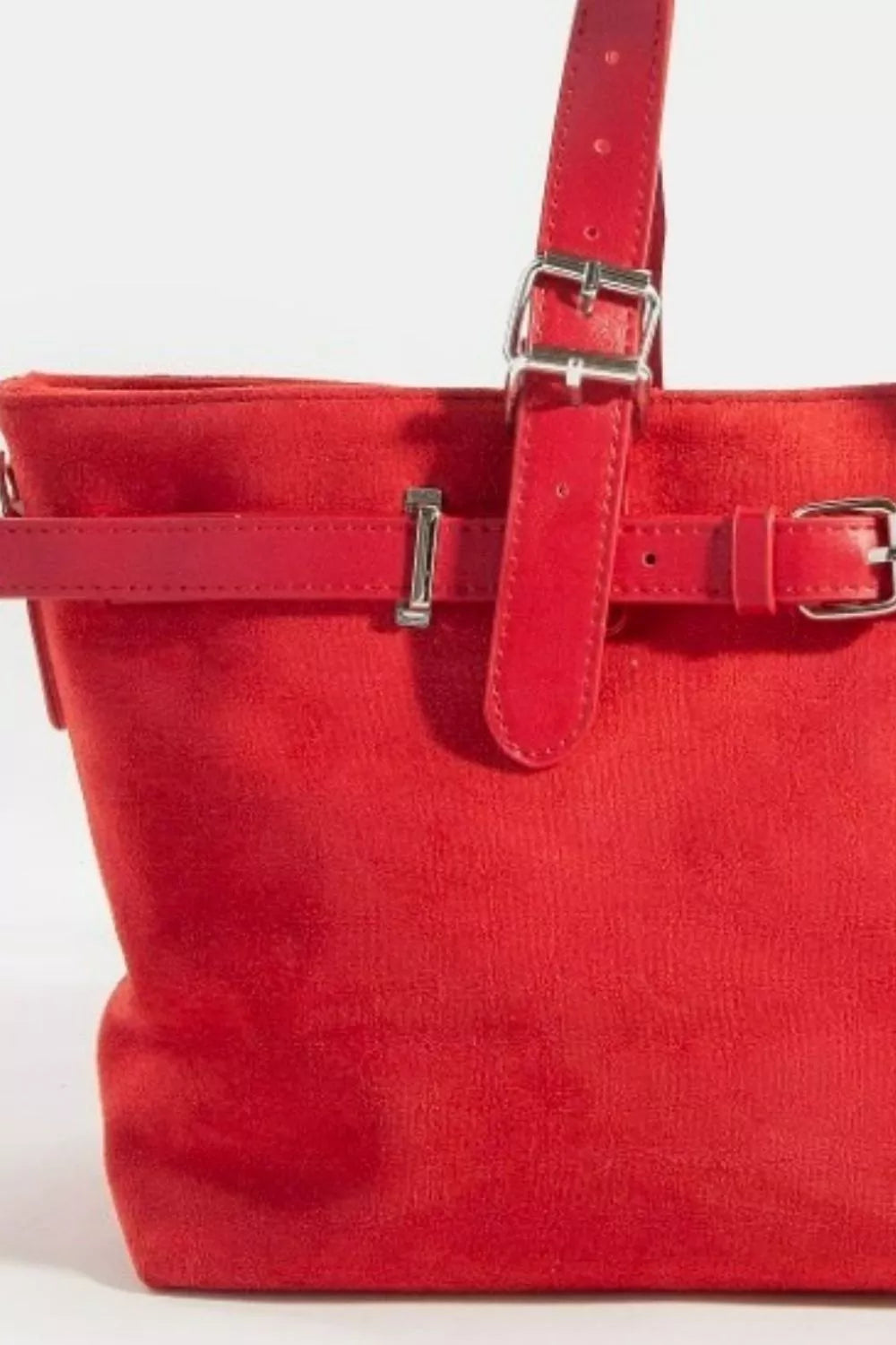 Fame Faux Leather Buckle Strap Detail Tote Bag - Trendsi