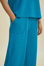 Double Take Full Size Texture Drawstring Short Sleeve Hoodie and Pocketed Pants Set - Trendsi