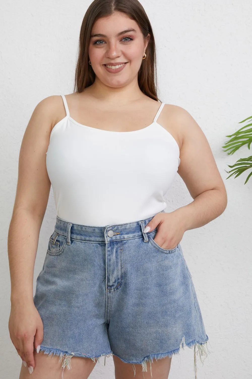 Basic Bae Full Size Round Neck Slim Cami Plus Size - Trendsi