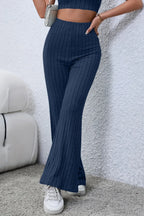Basic Bae Full Size Ribbed High Waist Flare Pants - Trendsi