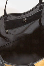 Fame Suede Tote Faux Leather Trim Shoulder Strap - Trendsi