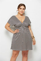 Printed Deep V-Neck Dress with Elastic Waist