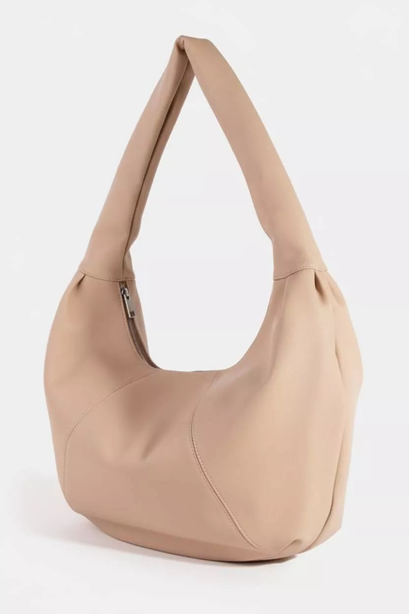 Fame Panel Stitch Crescent Leather Shoulder Bag - Trendsi