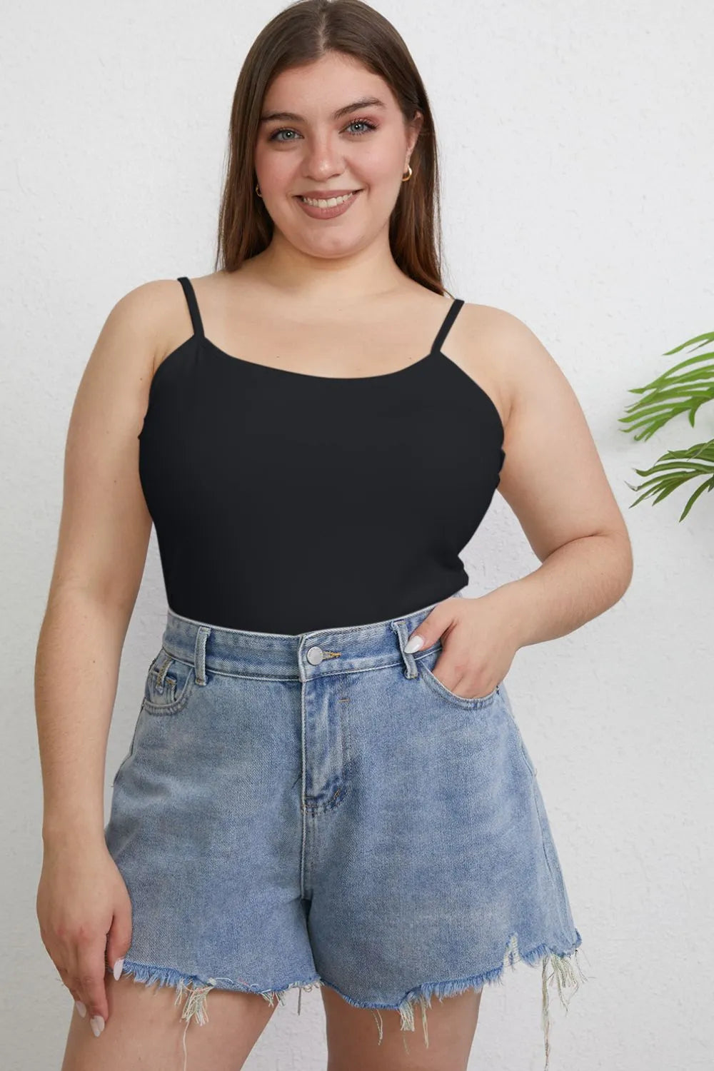 Basic Bae Full Size Round Neck Slim Cami Plus Size - Trendsi