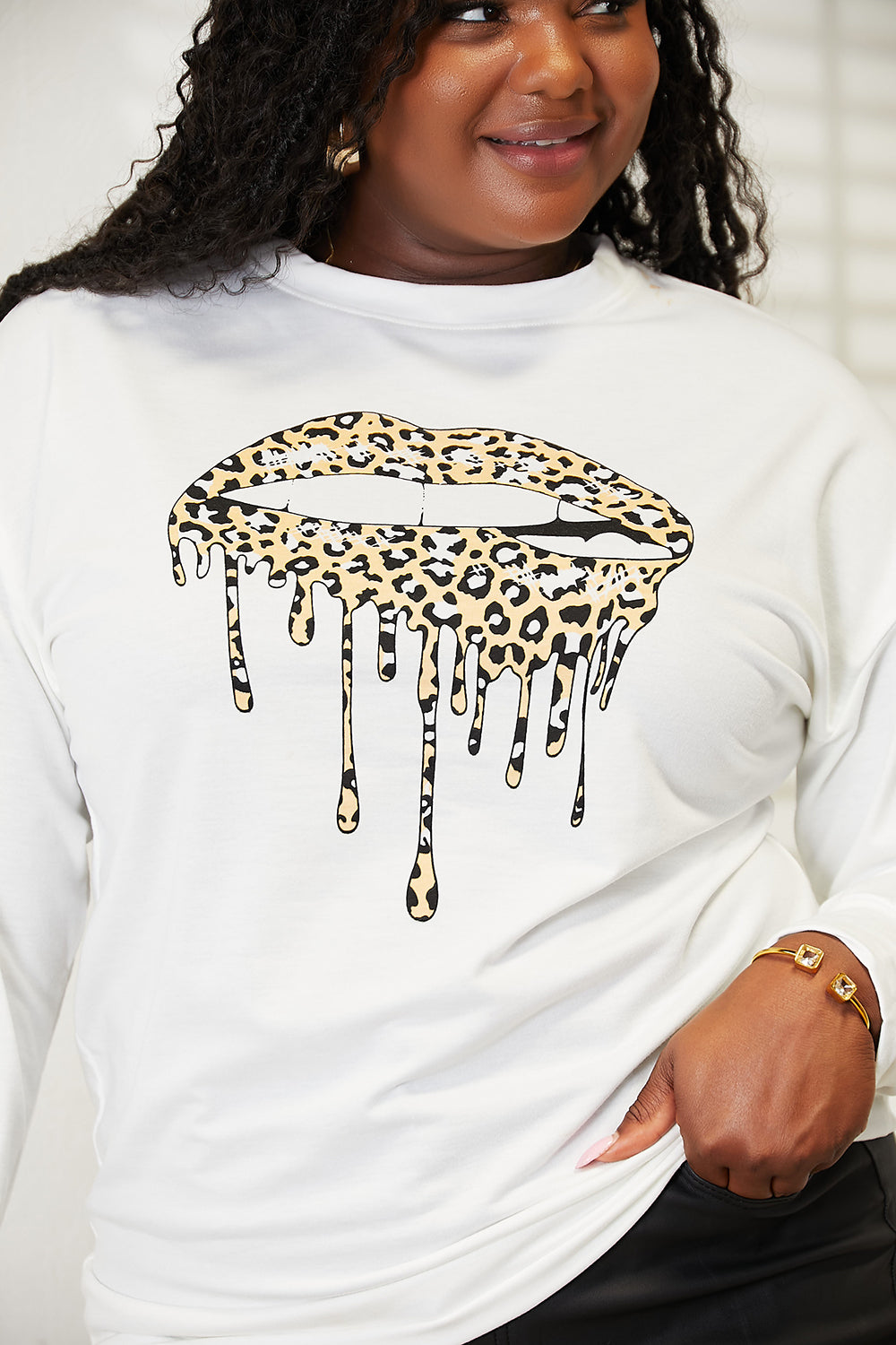 Simply Love Graphic Dropped Shoulder Round Neck Sweatshirt - Trendsi