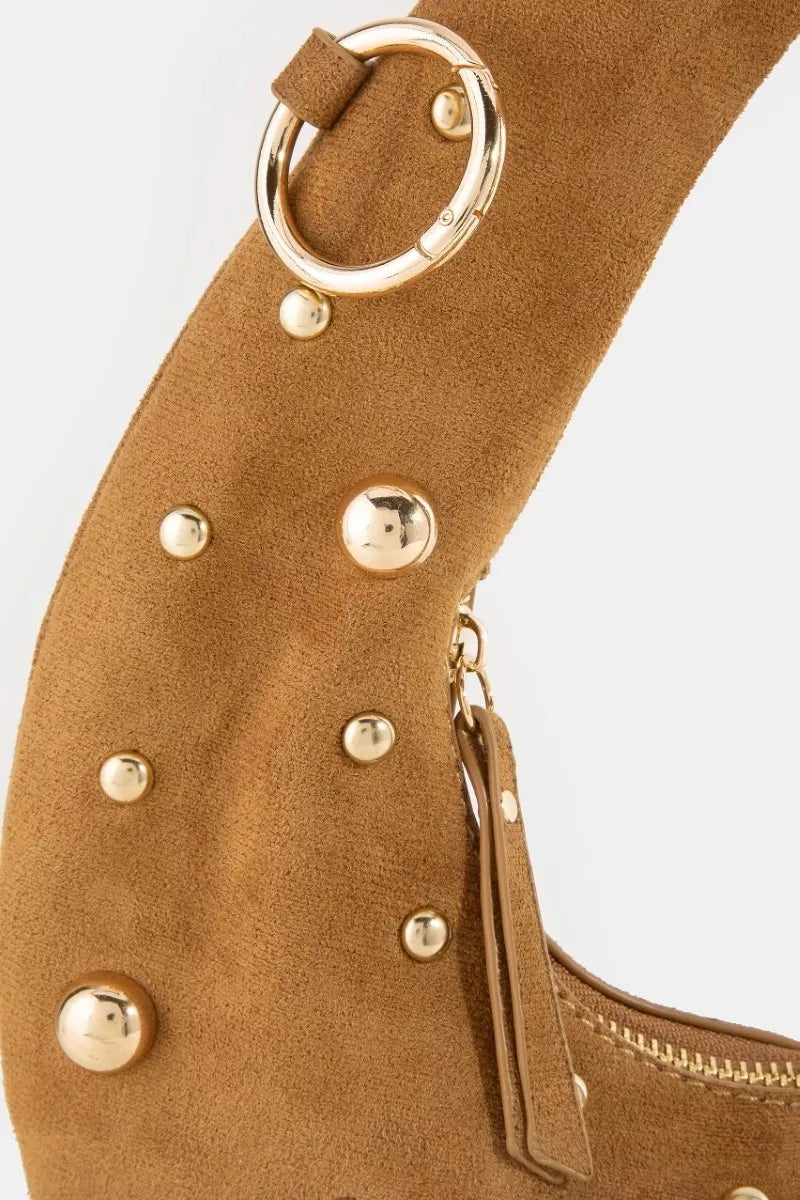 Fame Dome Studded Chrome Crescent Hand Bag - Trendsi