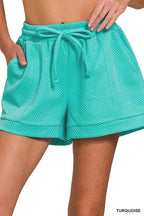 Zenana Textured Knit Jacquard Drawstring Shorts - Trendsi