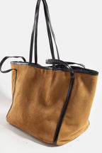 Fame Suede Tote Faux Leather Trim Shoulder Strap - Trendsi