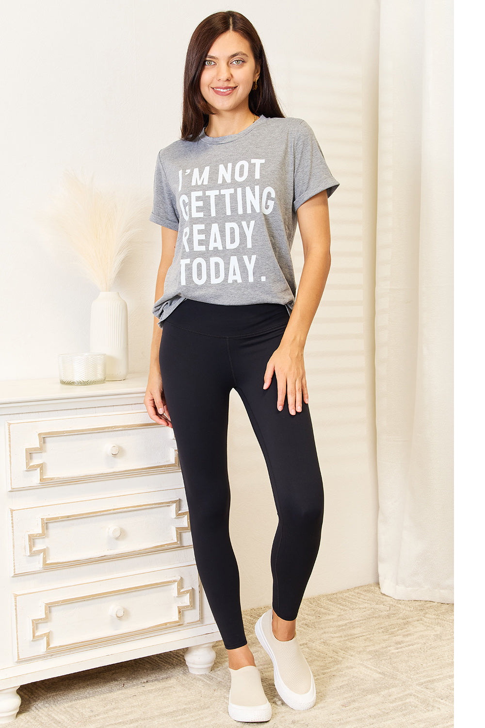 Simply Love I'M NOT GETTING READY TODAY Graphic T-Shirt - Trendsi