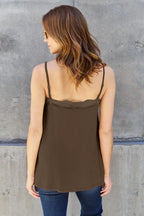 Basic Bae Full Size Lace Trim V-Neck Cami - Trendsi